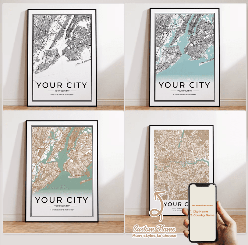 Skyline Custom City Map Wall Art